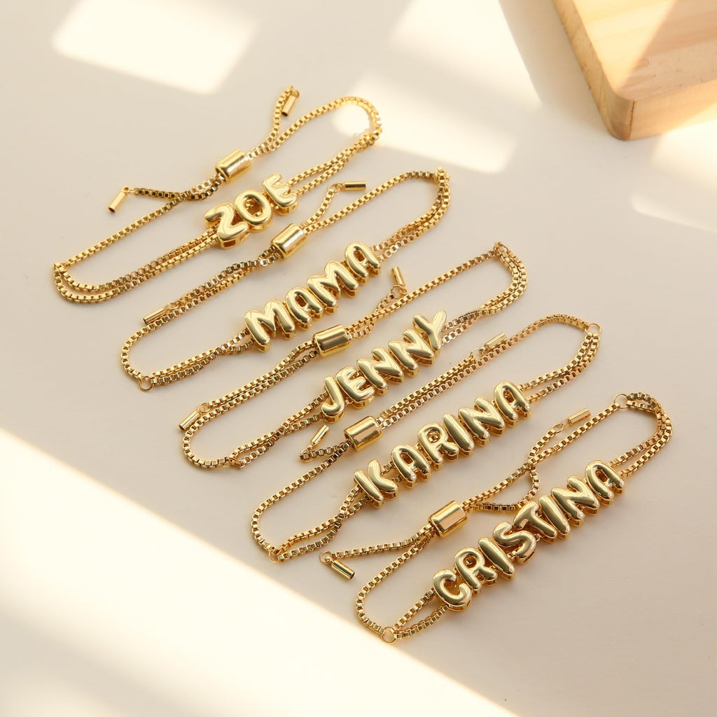 Personalized Name Bracelet for Women | Custom Bubble Letter, Jewelry Gift for Mom, Bridesmaid, Girlfriend