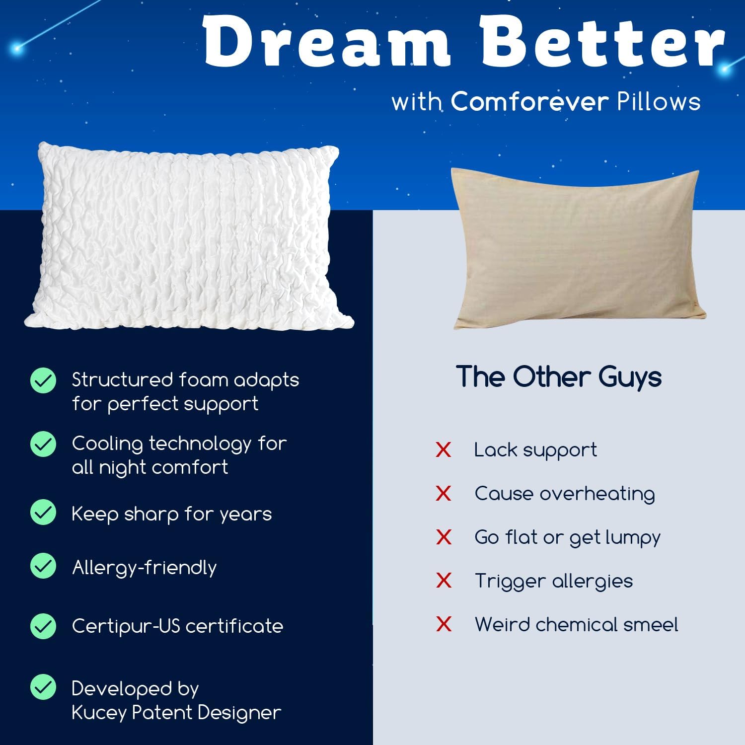 KUCEY Cooling Side Sleeper Pillow for Neck and Shoulder Pain, Luxury Shredded Memory Foam Curved Bed Pillows for Sleeping Set of 1- Adjustable Queen Size- Washable Cover Crescent White