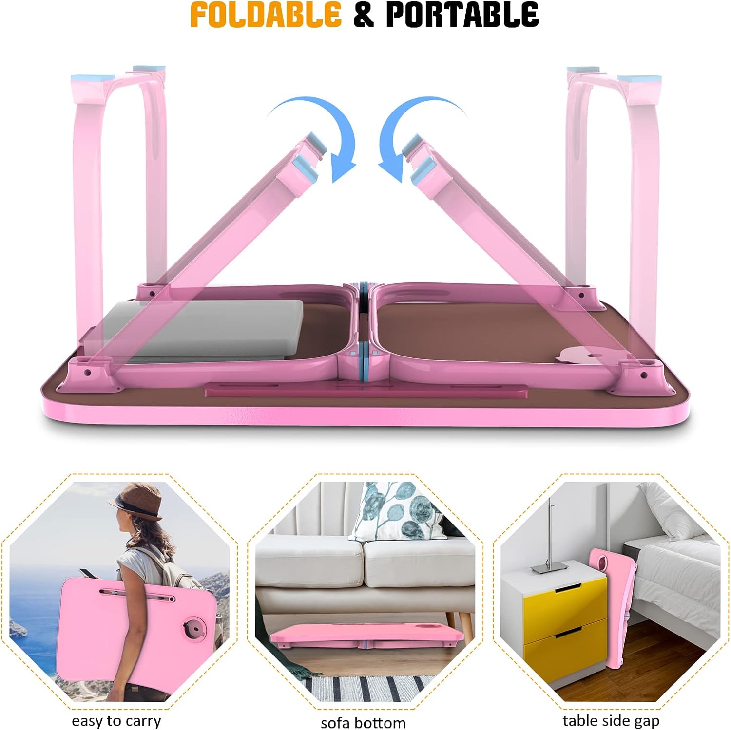 Fayquaze Lap Laptop Desk, Portable Foldable Laptop Bed Table with Storage Drawer and Cup Holder, Lap Desk Lap Bed Stand Tray Table Serving Tray for Eating, Reading and Working