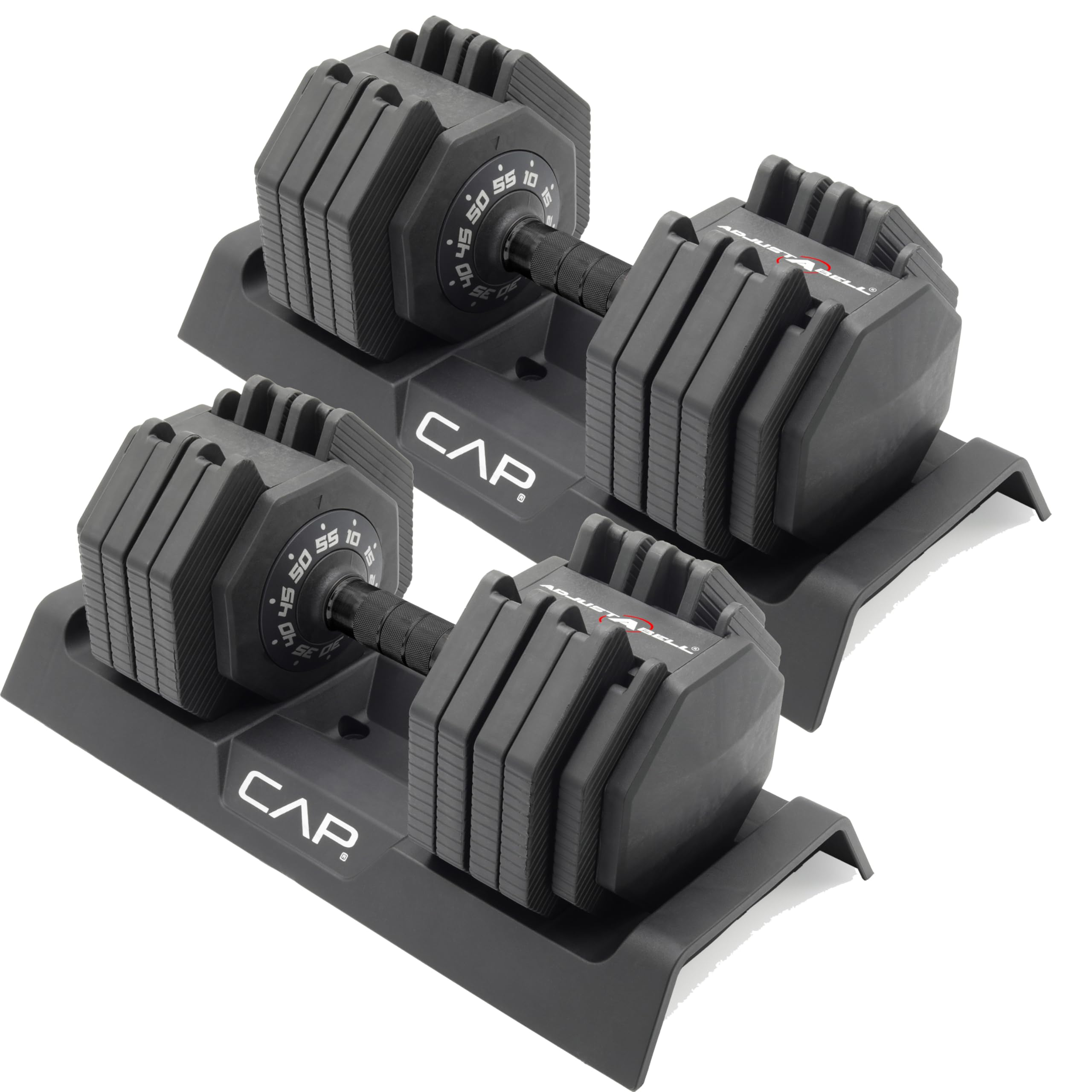 CAP ADJUSTABELL Adjustable Dumbbell Set, Premium Quick Select Adjustable Weights for Strength Training, Singles & Pairs, 12.5 LB, 25 LB & 55 LB, Round & Hex Dumbbells, Multiple Grip Handle Options