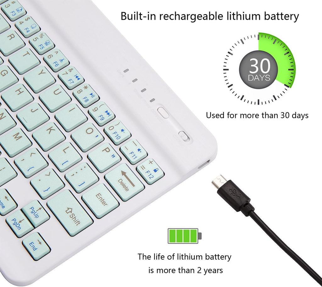 Ultra-Slim Bluetooth Keyboard Portable Mini Wireless Keyboard Rechargeable for Apple iPad iPhone Samsung Tablet Phone Smartphone iOS Android Windows (10 inch Light Green)