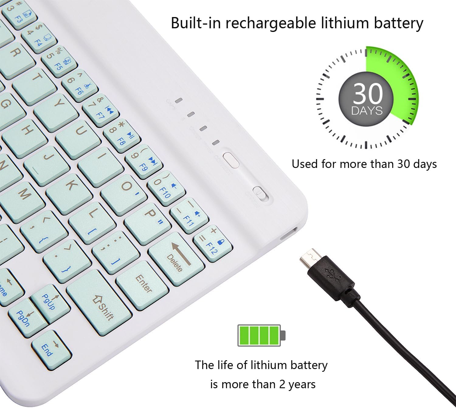 Ultra-Slim Bluetooth Keyboard Portable Mini Wireless Keyboard Rechargeable for Apple iPad iPhone Samsung Tablet Phone Smartphone iOS Android Windows (10 inch Light Green)