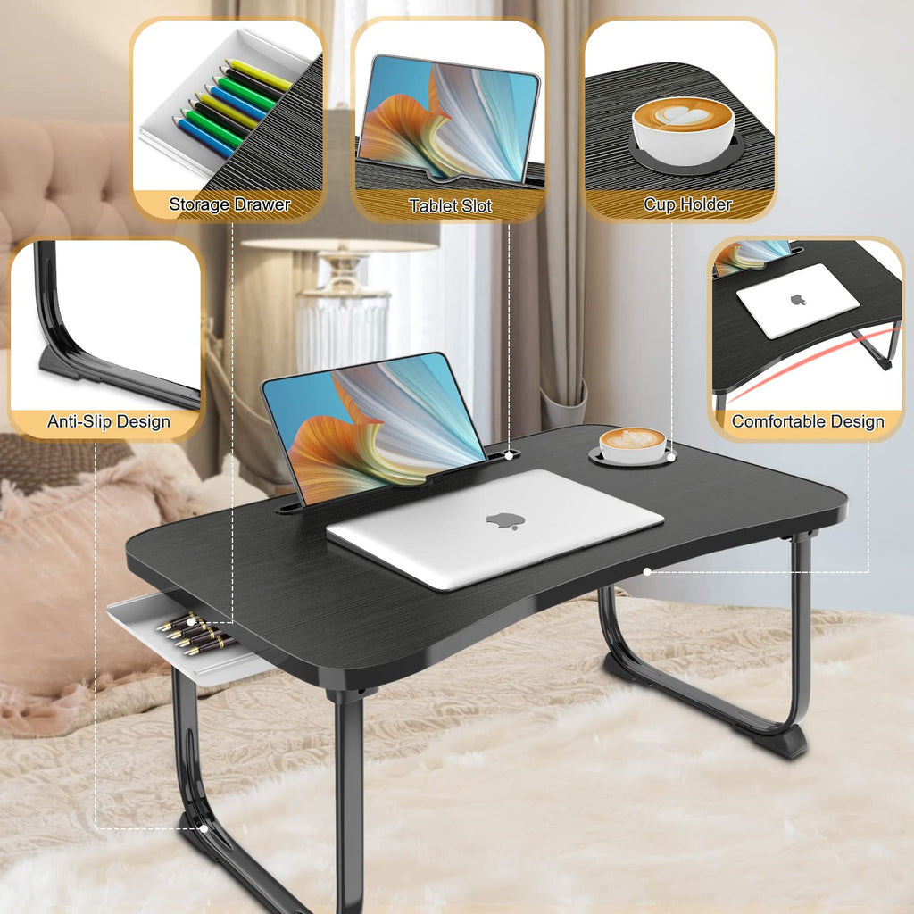 Fayquaze Lap Laptop Desk, Portable Foldable Laptop Bed Table with Storage Drawer and Cup Holder, Lap Desk Lap Bed Stand Tray Table Serving Tray for Eating, Reading and Working