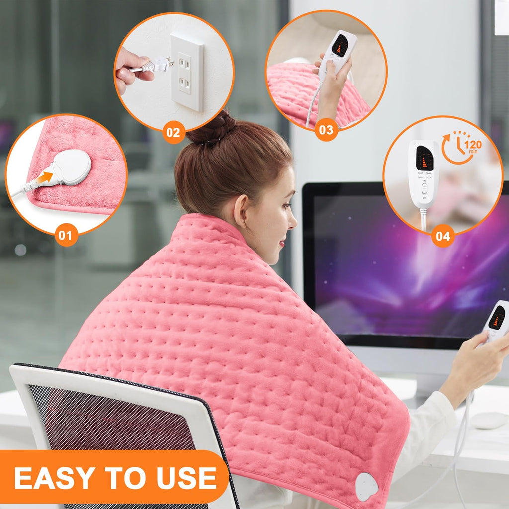 Heating Pad,Heated Blanket,Heating Pad for Back Neck,Silvergray,24x12In | Electric Heating Pad,Dry/Moist Heat Heating Pads,Heating Pads for Shoulder,Abdomen,Knee,Heat Pad for Women Men,Birthday Gift
