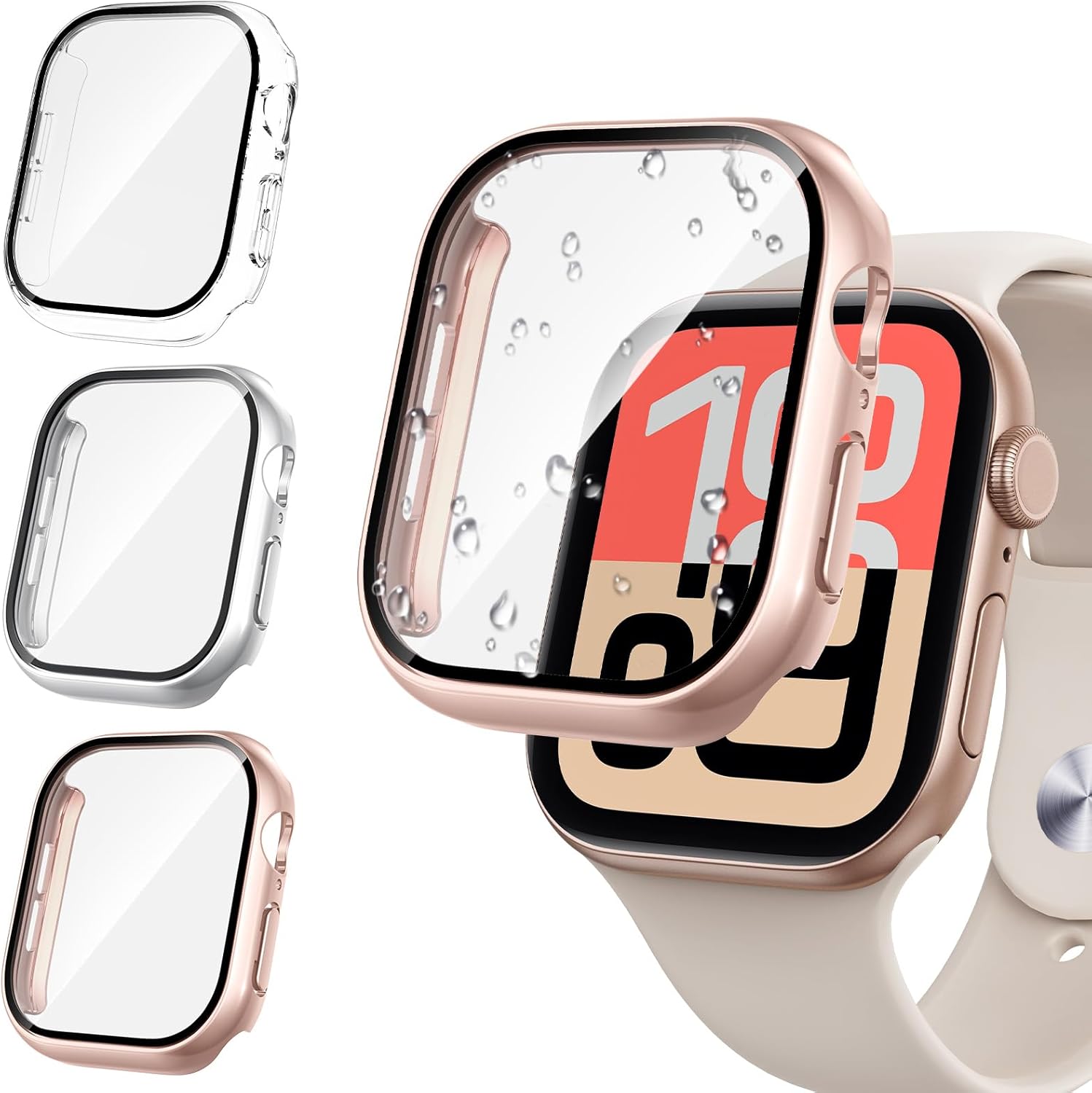 Tensea [3PCS for Apple Watch Screen Protector Case 41mm Series 9/8/7 Accessories, iWatch Protective Face Cover for Women Men, Tempered Glass Film Hard Bumper for iPhone Watch 41 mm