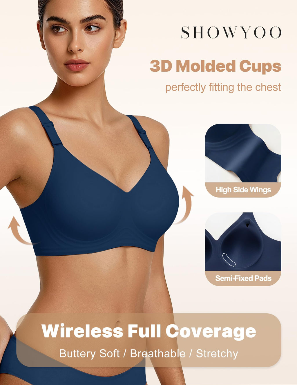 Jelly Bras for Women Wireless Push Up Bra V Neck Seamless Full Coverage Bralette No Underwire Comfy Everyday Bra
