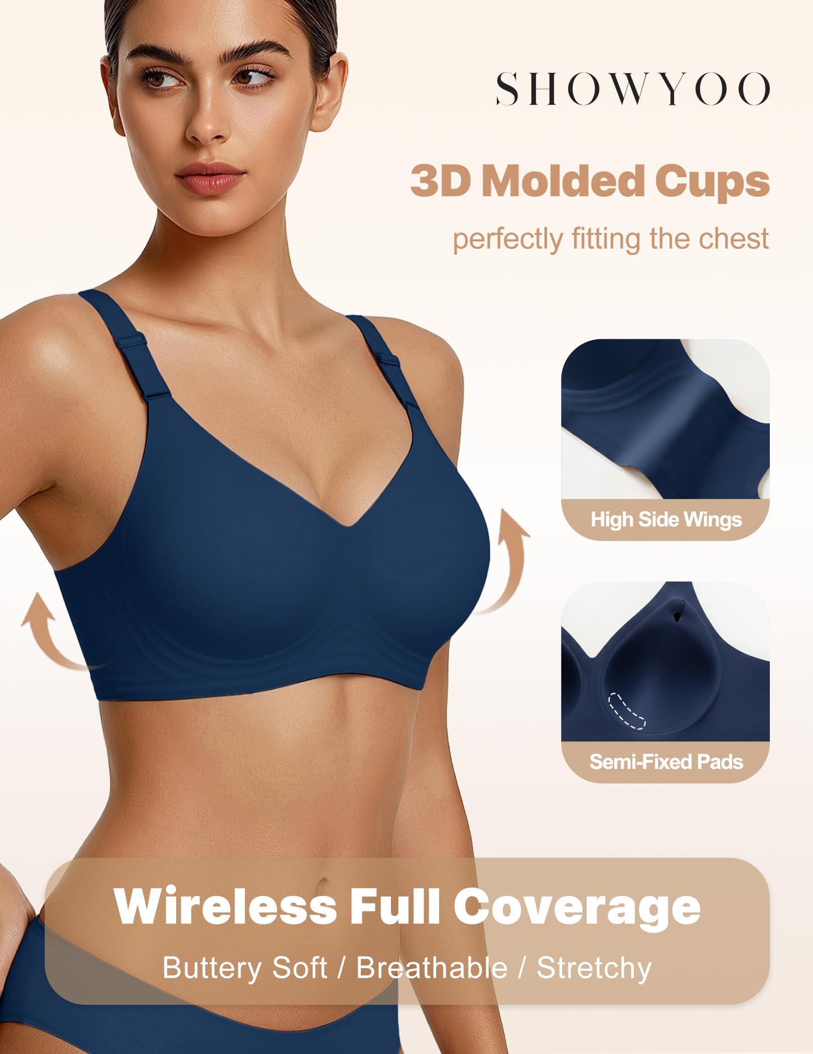 Jelly Bras for Women Wireless Push Up Bra V Neck Seamless Full Coverage Bralette No Underwire Comfy Everyday Bra
