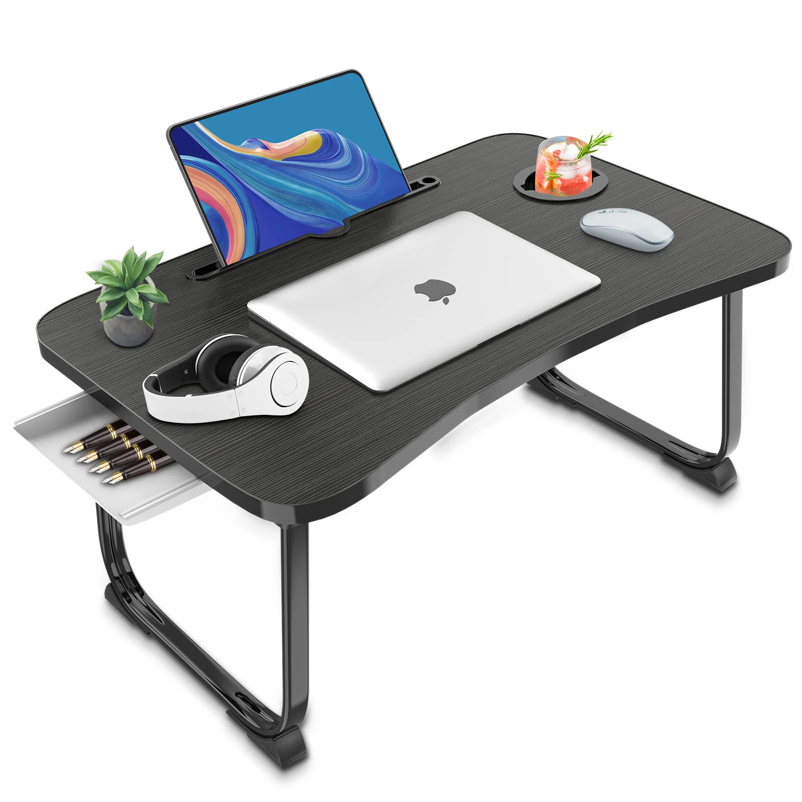 Fayquaze Lap Laptop Desk, Portable Foldable Laptop Bed Table with Storage Drawer and Cup Holder, Lap Desk Lap Bed Stand Tray Table Serving Tray for Eating, Reading and Working