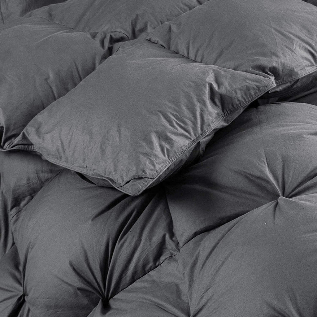 Luxurious All-Season Goose Down Feather Fiber Comforter California King Size Duvet Insert, Exquisite Pinch Pleat Design, Premium Baffle Box, 100% Egyptian Cotton Cover, 80 oz. Fill Weight, Black