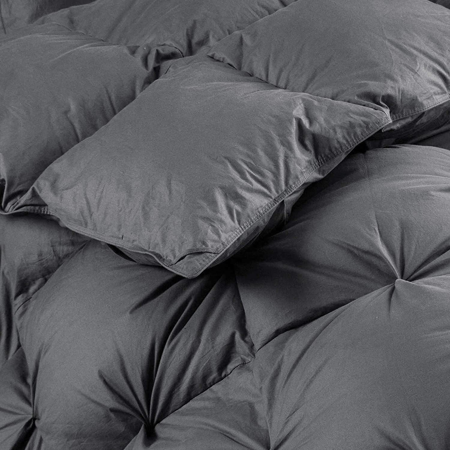 Luxurious All-Season Goose Down Feather Fiber Comforter California King Size Duvet Insert, Exquisite Pinch Pleat Design, Premium Baffle Box, 100% Egyptian Cotton Cover, 80 oz. Fill Weight, Black