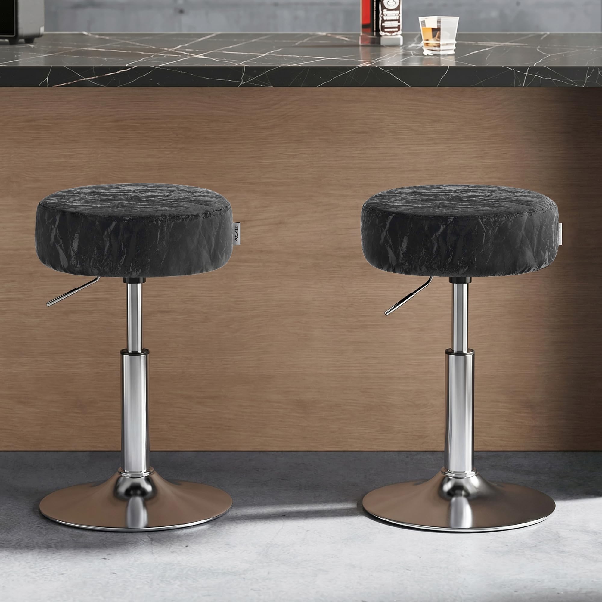VASAGLE Adjustable Bar Stool, 360° Swivel, PU Leather, Thick Cushion, for Kitchen, Dining Room Bedroom, Modern, Cream White | LJB120W01 Dressing Chair Stool Stool Bedroom Kitchen Dining Room Modern White