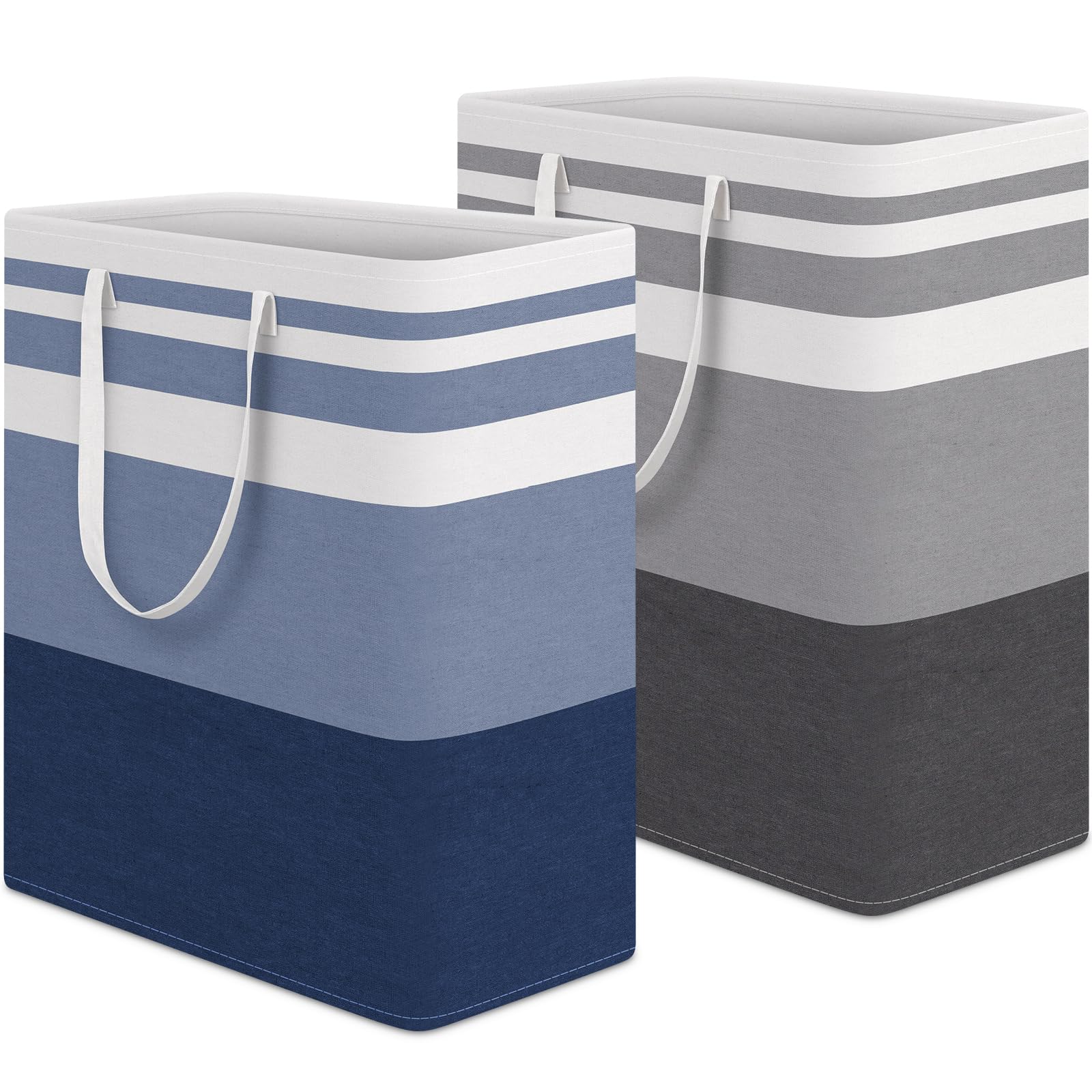 HomeHacks 2 Pack Large Laundry Baskets, Waterproof, Freestanding Laundry Hampers, Collapsible Clothes Hamper with Reinforced Handles in Laundry Room, College Dorm, Bathroom, Bedroom (Grey, 75Lx2)
