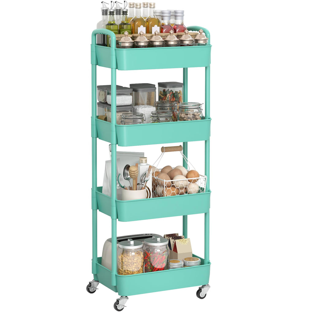 Sywhitta 3-Tier Plastic Rolling Utility Cart with Handle, Multi-Functional Storage Trolley for Office, Living Room, Kitchen, Movable Storage Organizer with Wheels, Black