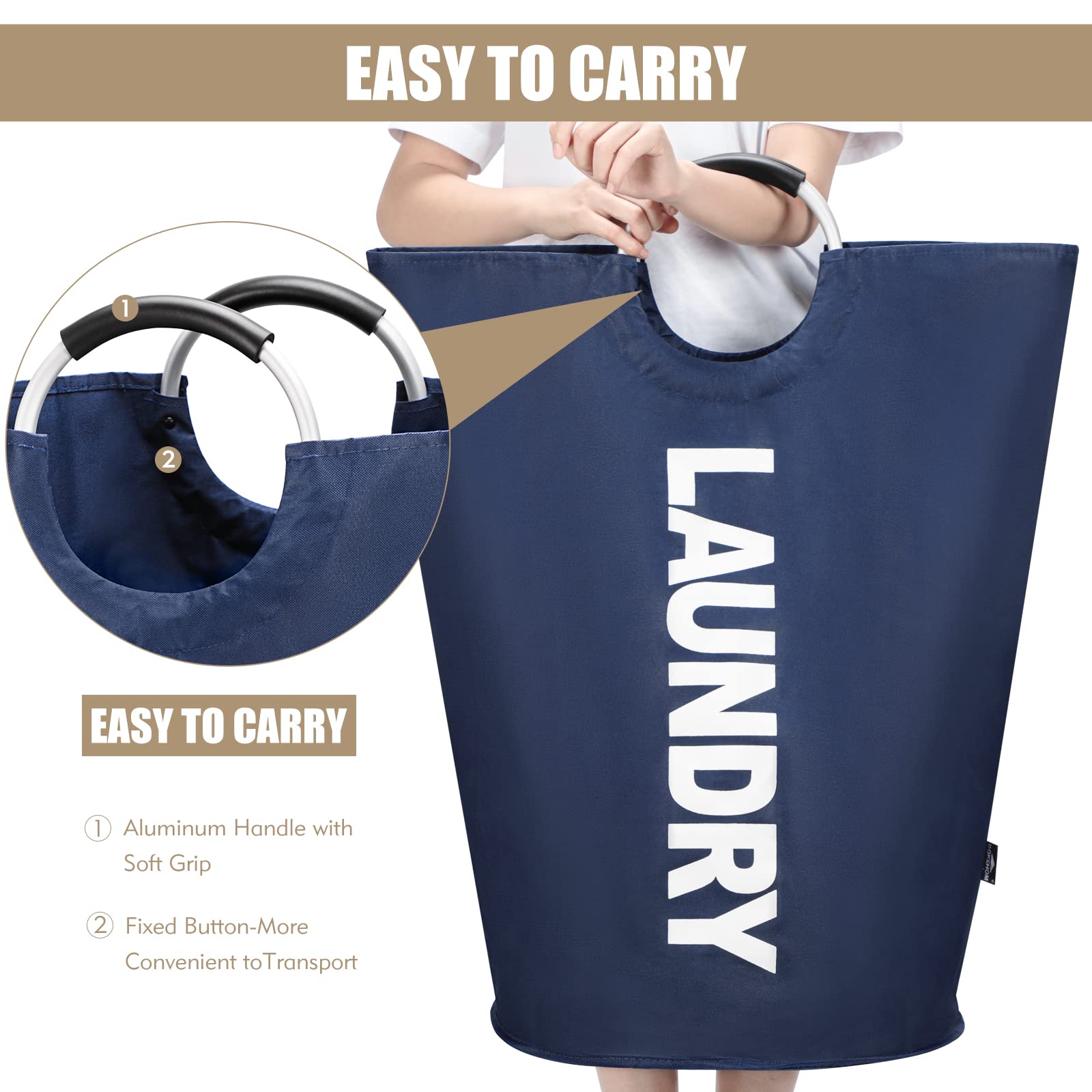 DOKEHOM 90L Large Laundry Basket, Collapsible Laundry Bag, Black | Freestanding tall clothes hamper & foldable washing bin. High-capacity clothes storage basket with durable sturdy handles