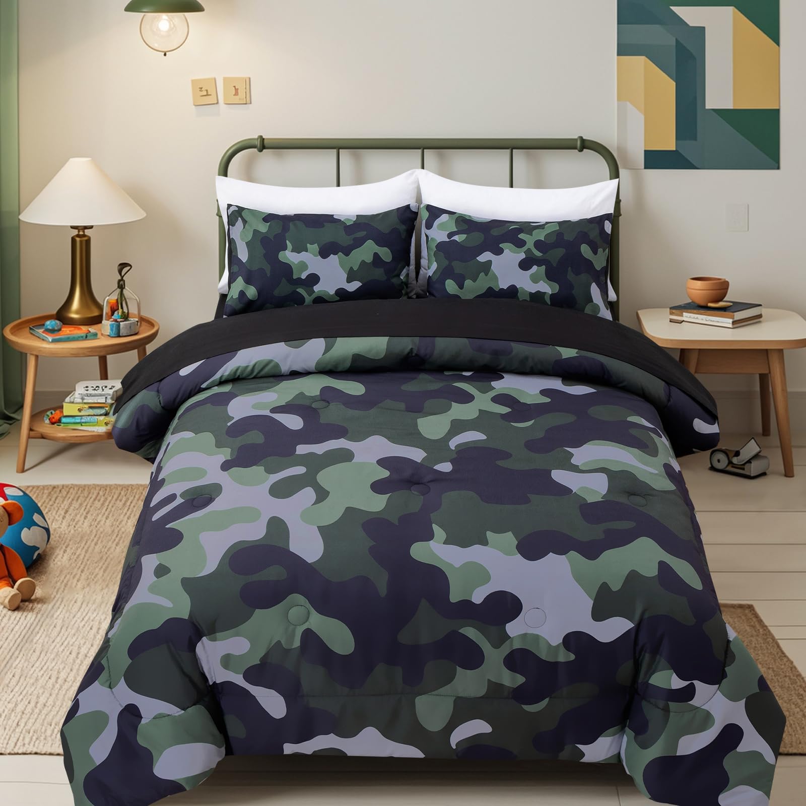 Holawakaka Twin Size Camouflage Bedding Comforter Set with Sheets, Boys Girls Men Camo Bed in A Bag 5 Pieces,Kids Teens Dorm Bed Sets Neutral Farmhouse Lodge Cabin Army Bedspread (Red, Twin)