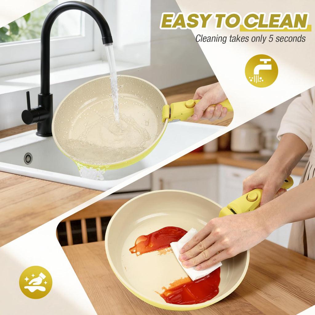 pots and Pans Set, Ceramic Nonstick Cookware Set Detachable Handle, Induction Kitchen Cookware Sets with Removable Handle, Non Stick RV Cookware Set, Dishwasher ＆ Oven Safe