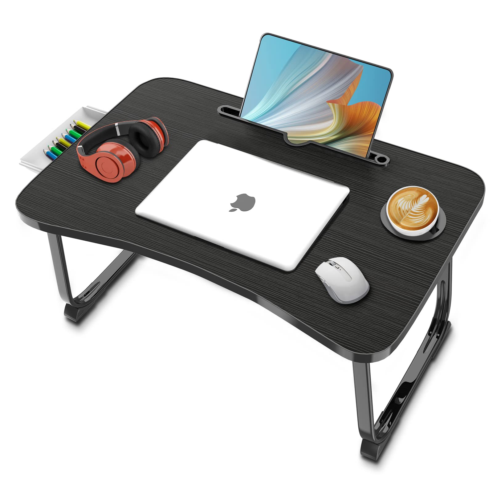 Fayquaze Lap Laptop Desk, Portable Foldable Laptop Bed Table with Storage Drawer and Cup Holder, Lap Desk Lap Bed Stand Tray Table Serving Tray for Eating, Reading and Working