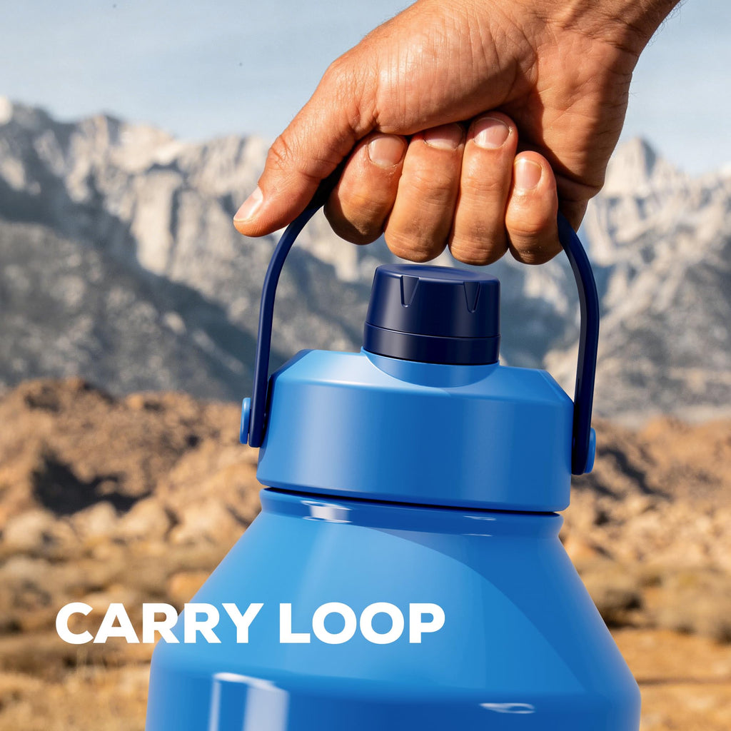 POWCAN 64 oz Insulated Water Bottle for Sports: 2-in-1 Straw & Spout Lid, Leakproof, Carrier Bag, Shoulder Strap, Keep Cold 48H, BPA-Free, Half Gallon Metal Water Jug for Gym, Travel, Gift (Midnight)