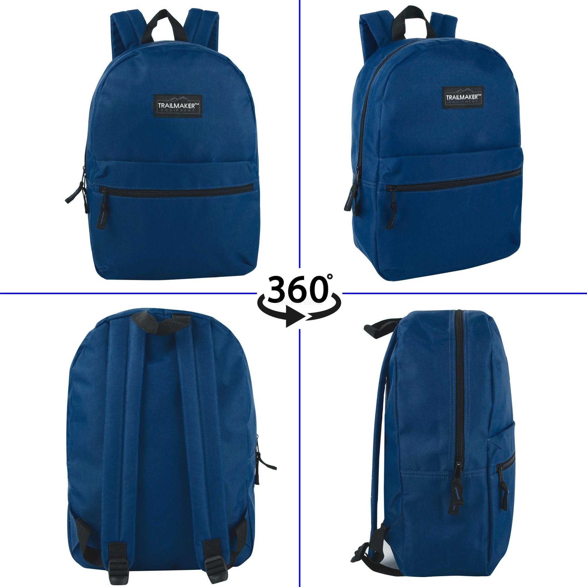 Trail maker 24 Pack- Classic 17 Inch Backpacks in Bulk Wholesale Back Packs for Boys and Girls (Assorted 12 Colors Pack)