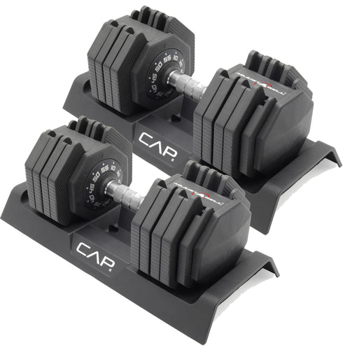 CAP ADJUSTABELL Adjustable Dumbbell Set, Premium Quick Select Adjustable Weights for Strength Training, Singles & Pairs, 12.5 LB, 25 LB & 55 LB, Round & Hex Dumbbells, Multiple Grip Handle Options