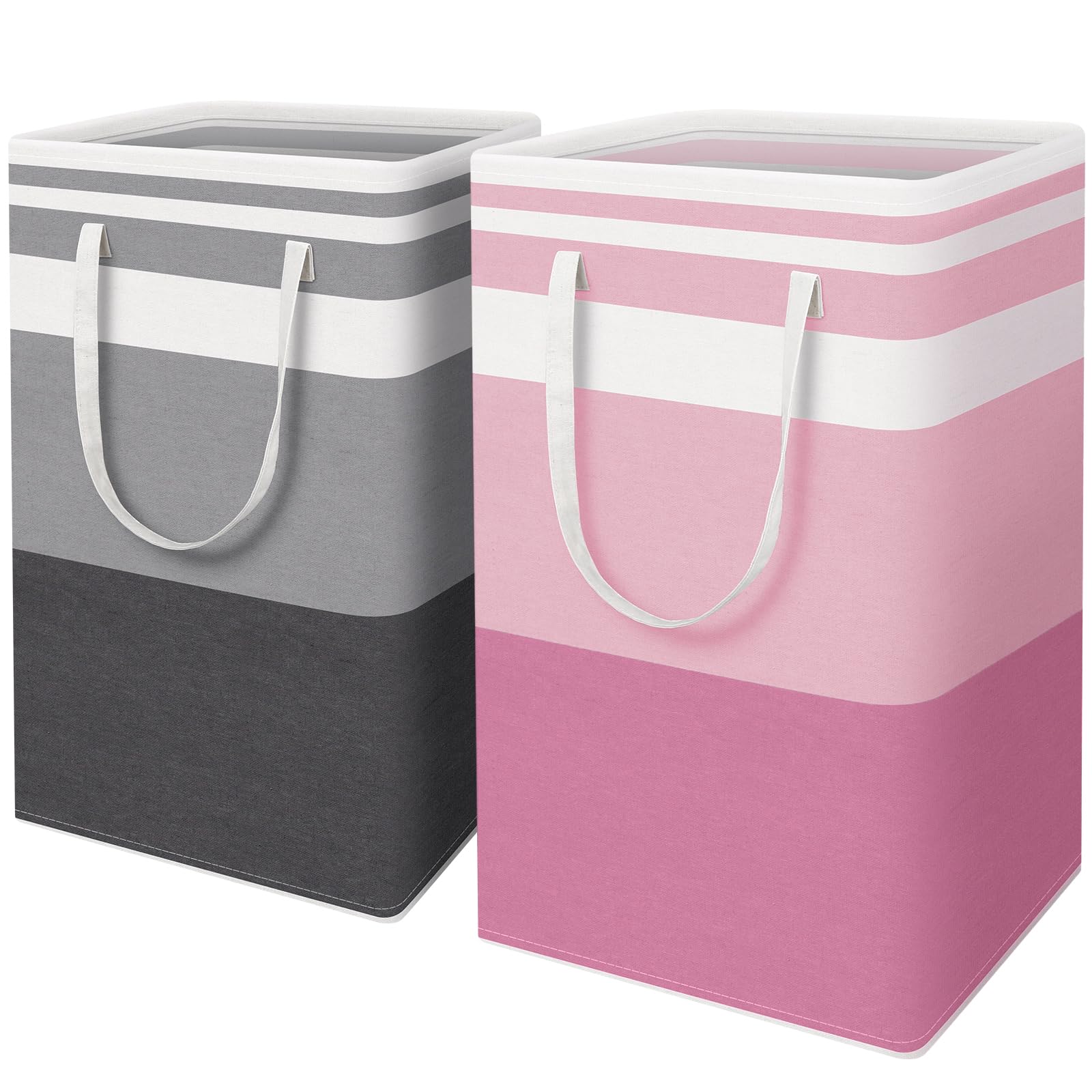 HomeHacks 2 Pack Large Laundry Baskets, Waterproof, Freestanding Laundry Hampers, Collapsible Clothes Hamper with Reinforced Handles in Laundry Room, College Dorm, Bathroom, Bedroom (Grey, 75Lx2)