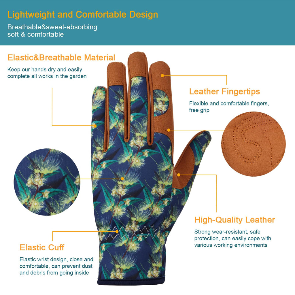 Bamllum Leather Gardening Gloves for Women - Working Gloves for Weeding, Digging, Planting, Raking and Pruning