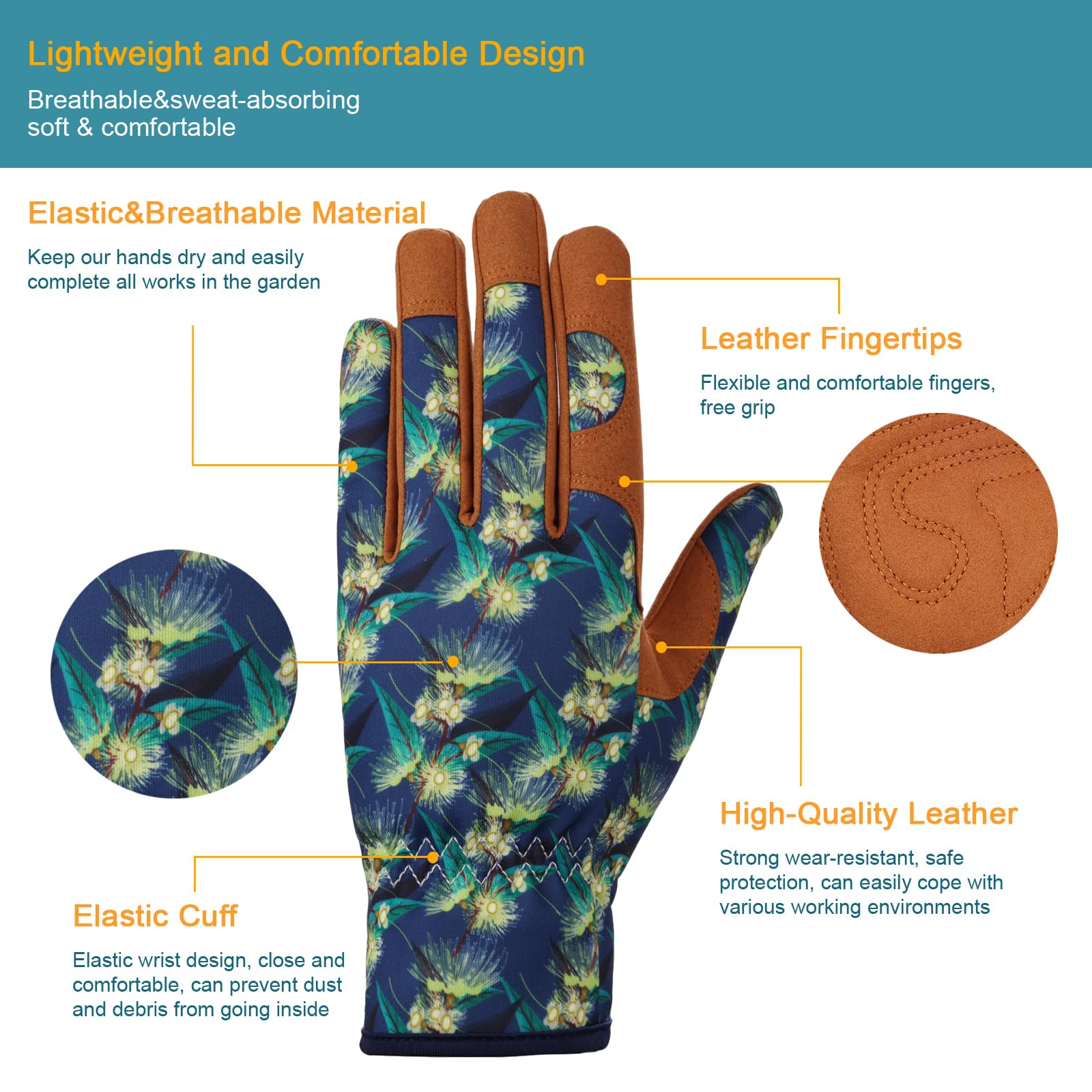 Bamllum Leather Gardening Gloves for Women - Working Gloves for Weeding, Digging, Planting, Raking and Pruning