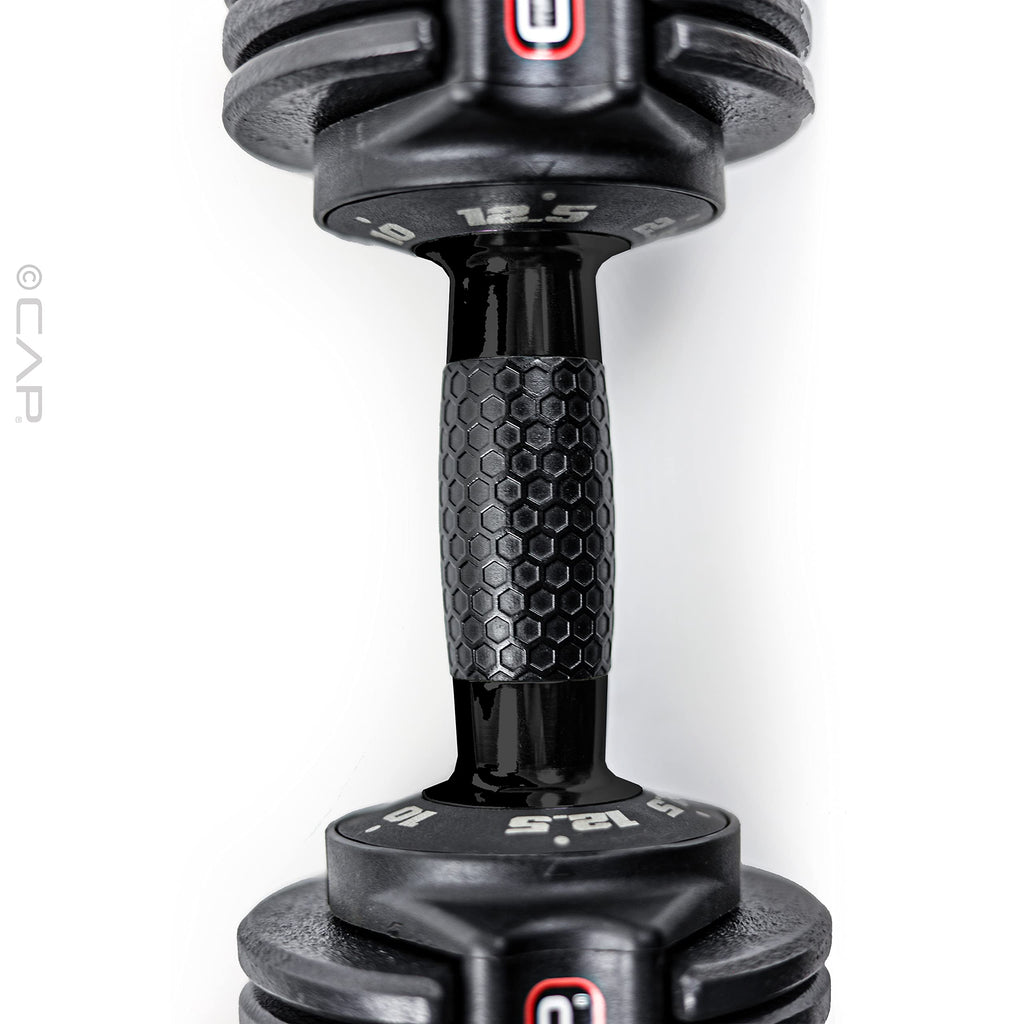 CAP ADJUSTABELL Adjustable Dumbbell Set, Premium Quick Select Adjustable Weights for Strength Training, Singles & Pairs, 12.5 LB, 25 LB & 55 LB, Round & Hex Dumbbells, Multiple Grip Handle Options