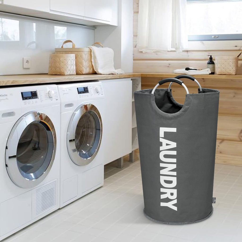 DOKEHOM 90L Large Laundry Basket, Collapsible Laundry Bag, Black | Freestanding tall clothes hamper & foldable washing bin. High-capacity clothes storage basket with durable sturdy handles
