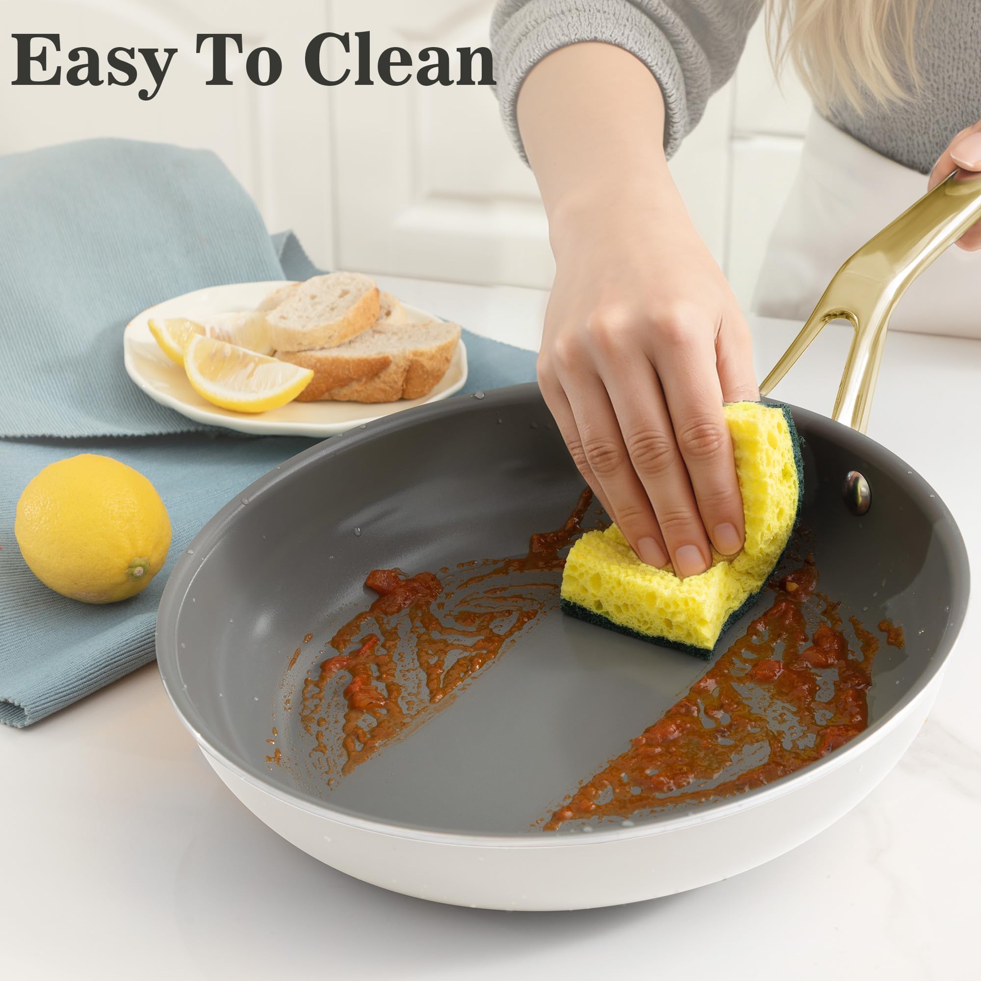 Ceramic Cookware Set, Pots & Pans Set, 10PC for RV and Apartment | Include saucepan, saute pan, stockpot, frying pans, oven safe to 480°F, dishwasher safe, non-toxic PFAS free, induction bases