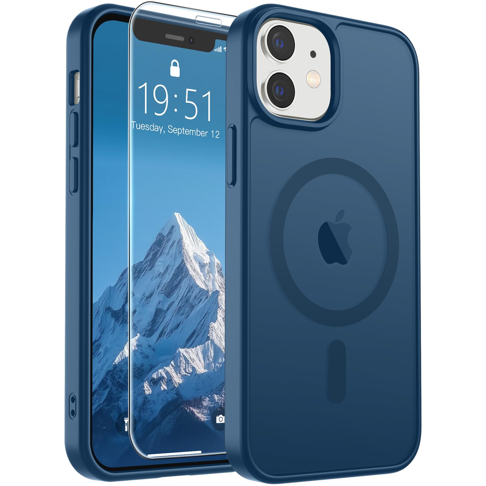 SUPFINE Magnetic for iPhone 17 Pro Max Case with Screen Protector (Compatible with MagSafe)(Military Grade Drop Protection) Translucent Matte Phone Cover,Dark Blue