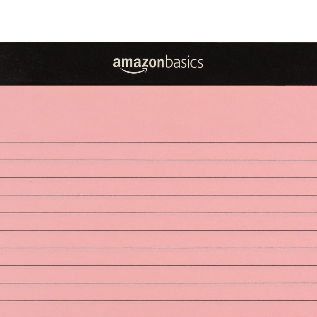 Amazon Basics Narrow Ruled Writing Pads, Perforated, 5" x 8", Multicolor, 6-Pack of 50 Sheets