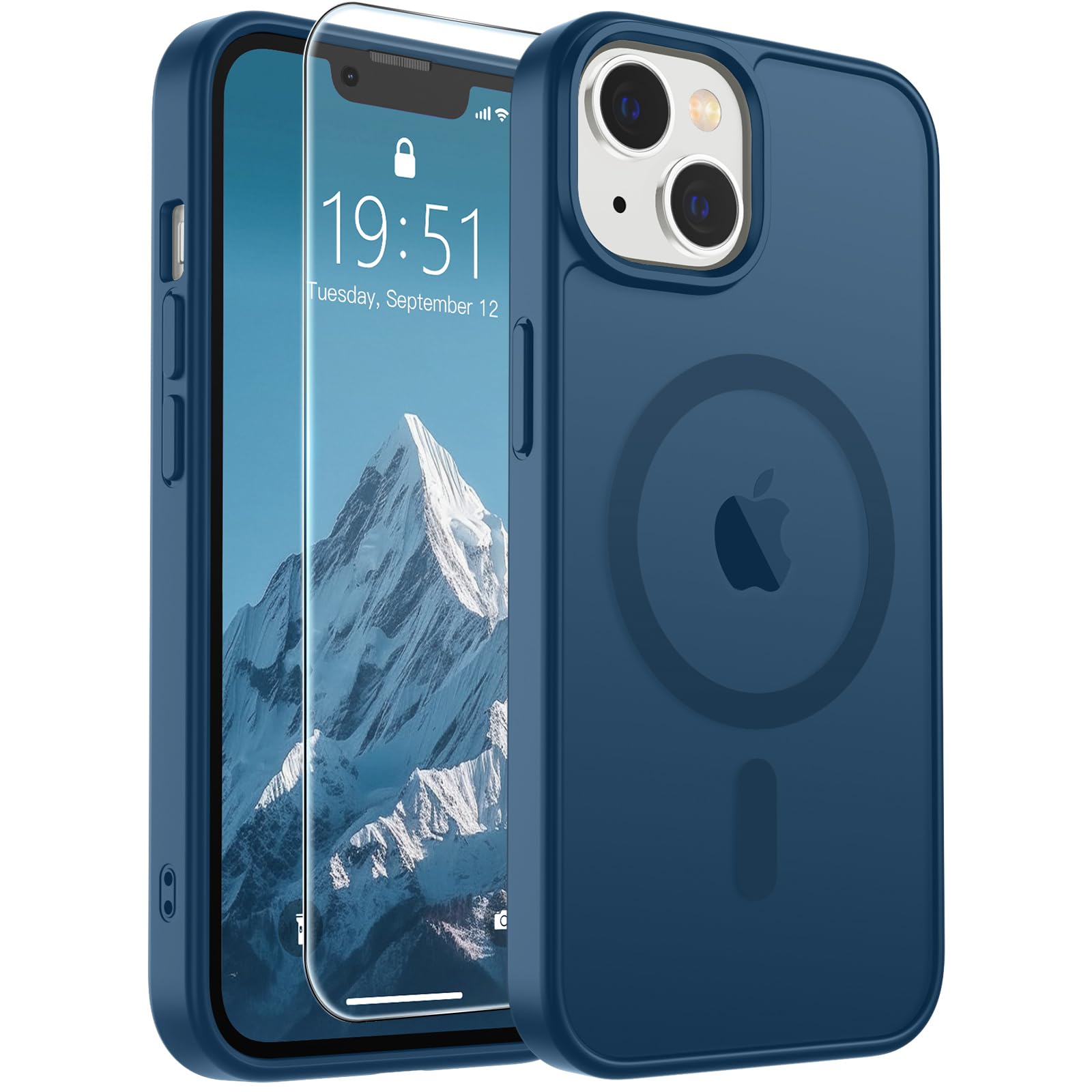 SUPFINE Magnetic for iPhone 17 Pro Max Case with Screen Protector (Compatible with MagSafe)(Military Grade Drop Protection) Translucent Matte Phone Cover,Dark Blue
