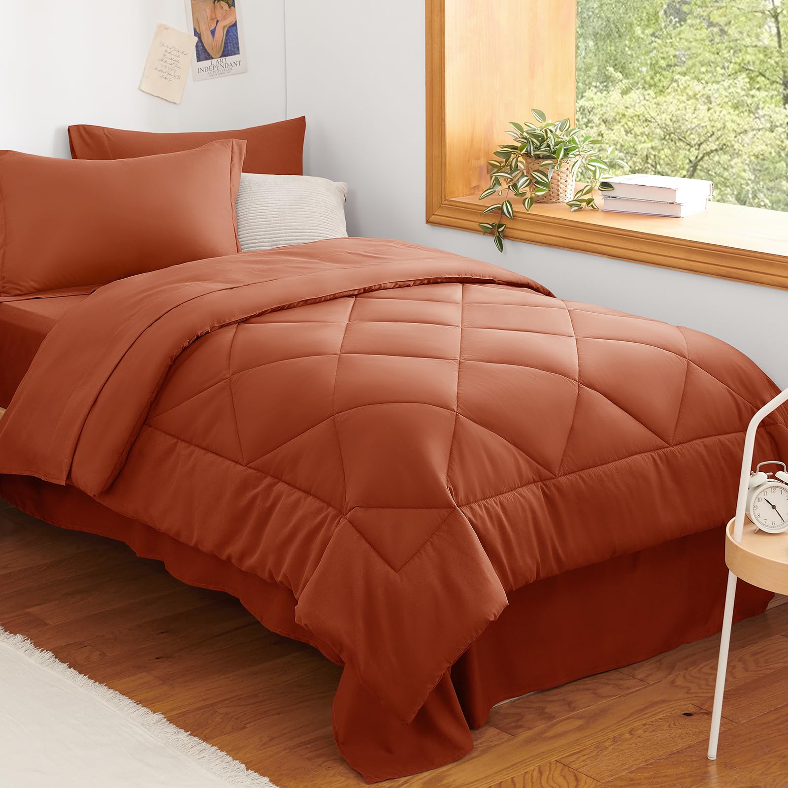 CozyLux Twin XL Comforter Set Black - 5 Pieces Twin Extra Long Bed in a Bag for College Dorm, All Season Bedding Set for Girls and Boys, Soft Bed Set with Comforter, Sheets, Pillowcase & Sham