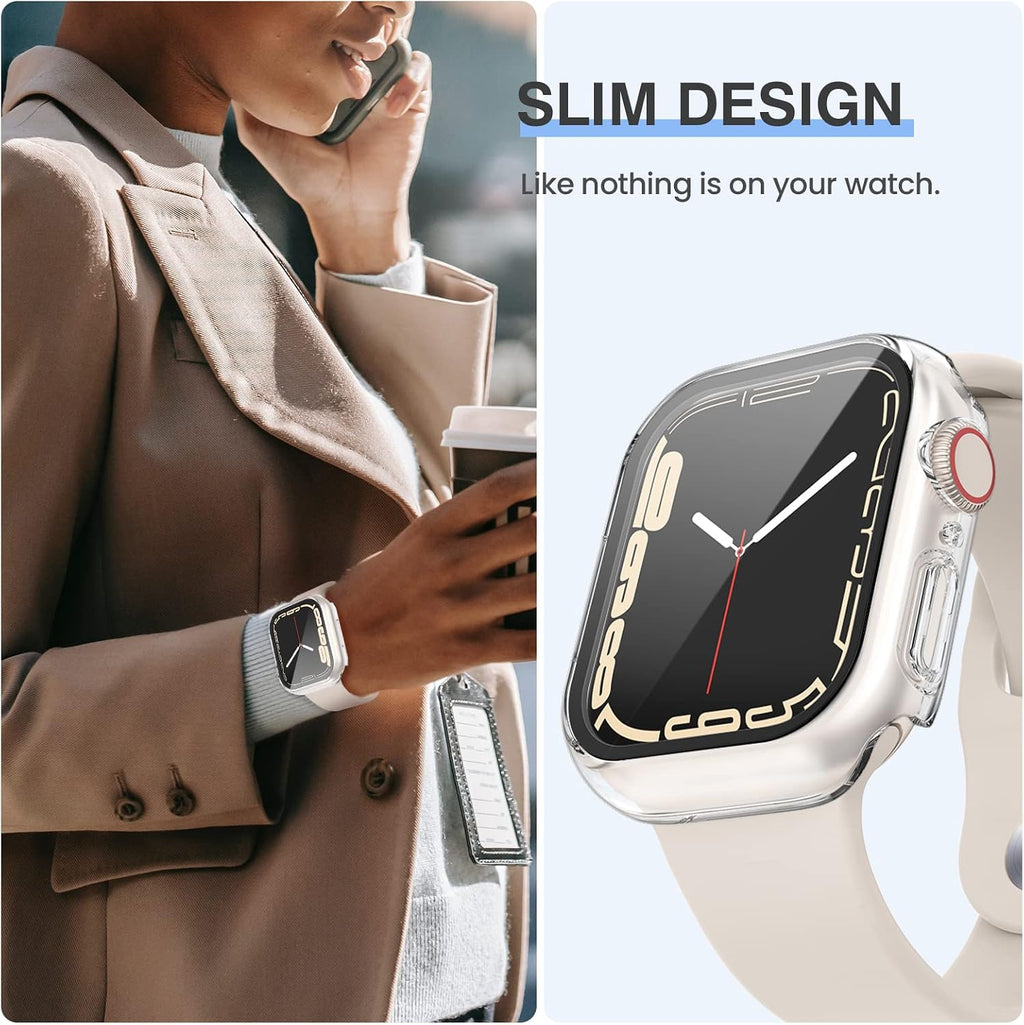 Tensea [3PCS for Apple Watch Screen Protector Case 41mm Series 9/8/7 Accessories, iWatch Protective Face Cover for Women Men, Tempered Glass Film Hard Bumper for iPhone Watch 41 mm