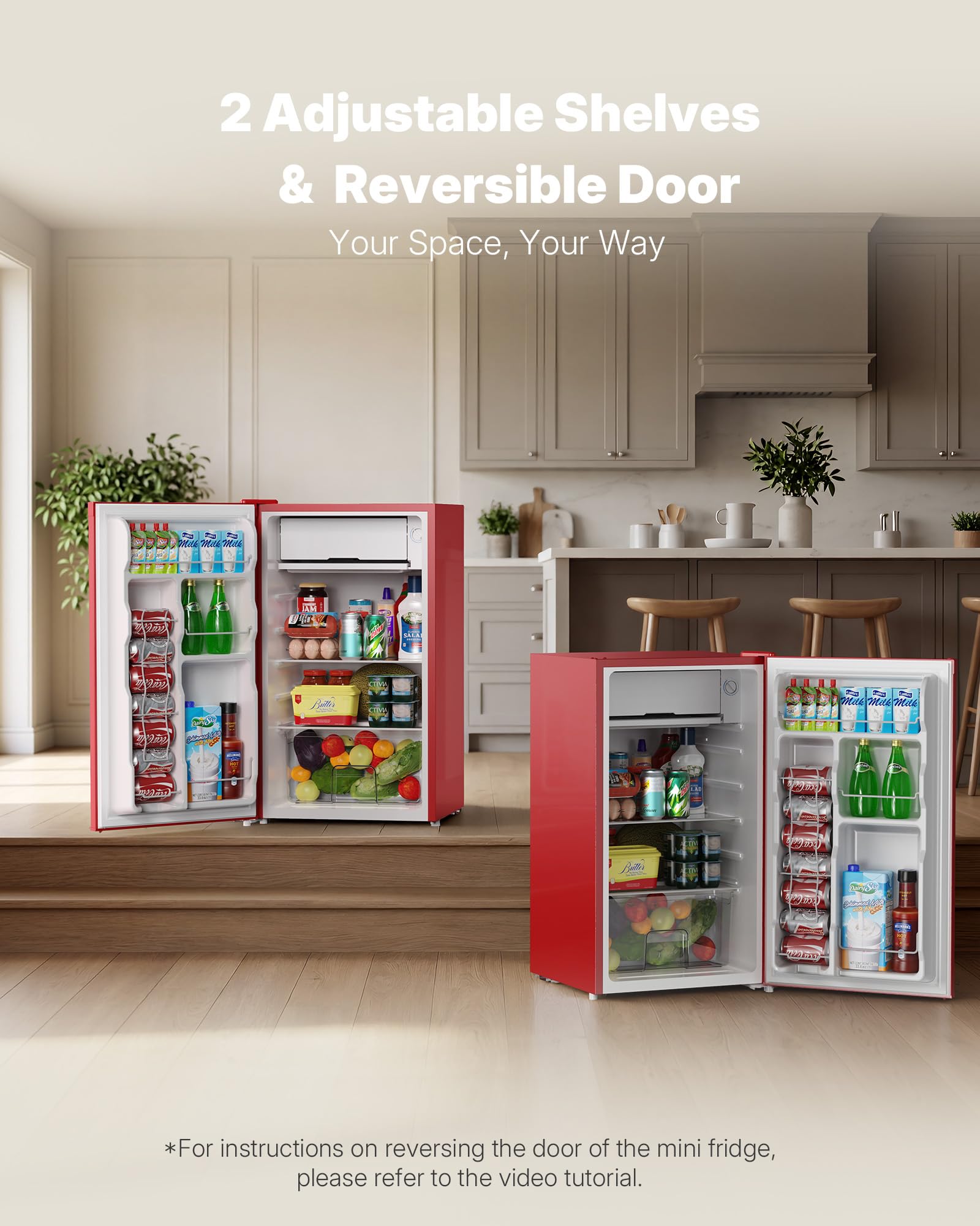 Upstreman 3.2 Cu.Ft Mini Fridge with Freezer, Quiet Efficient Small Fridge, Compact Refrigerator with Adjustable Thermostat, for Dorm, Bedroom, Office, Black-BR321