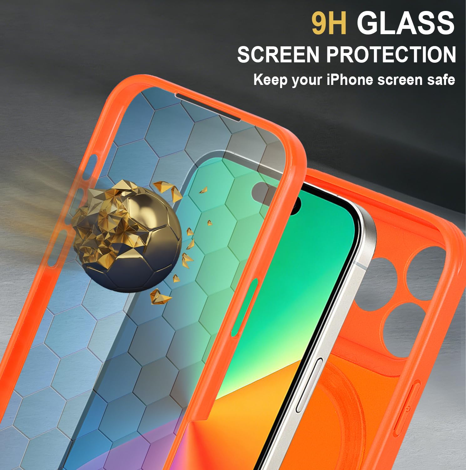 for iPhone 17 Pro Max Case Compatible with MagSafe Full-Body Magnetic Phone Case with Built-in Tempered Glass Screen Protector& Stand for iPhone17 Pro Max Cover, Orange