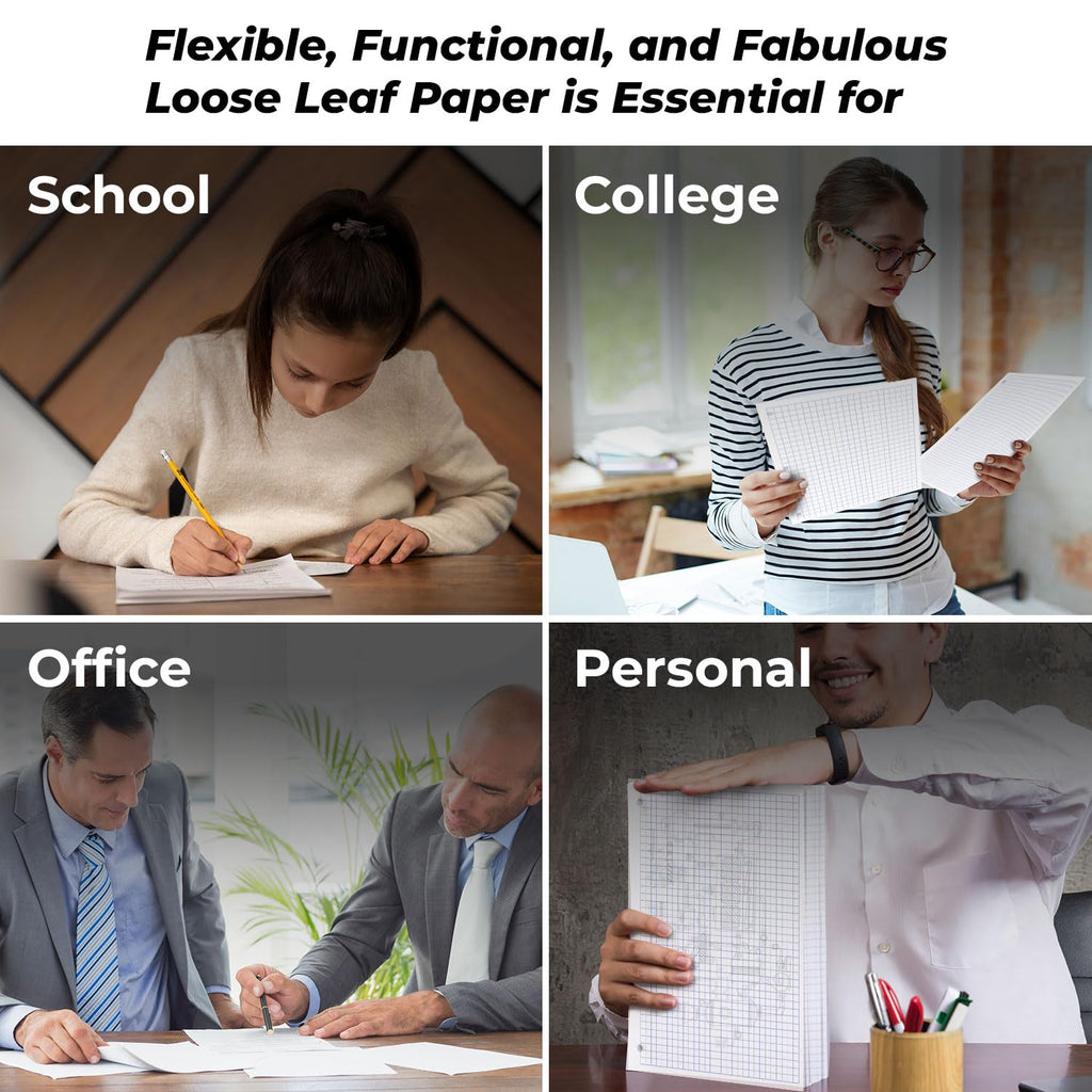 Rosmonde Loose Leaf Paper, 450 Sheets, 3 Pack, College Ruled Paper, 8" x 10.5", Bulk Office Filler Paper, 3 Hole Punched, 150 Sheets/Pack, 56 gsm Paper, College Ruled Notebook Paper for Binder, White | Bulk Office Filler Paper, 8" x 10.5", 3 Hole Punched,