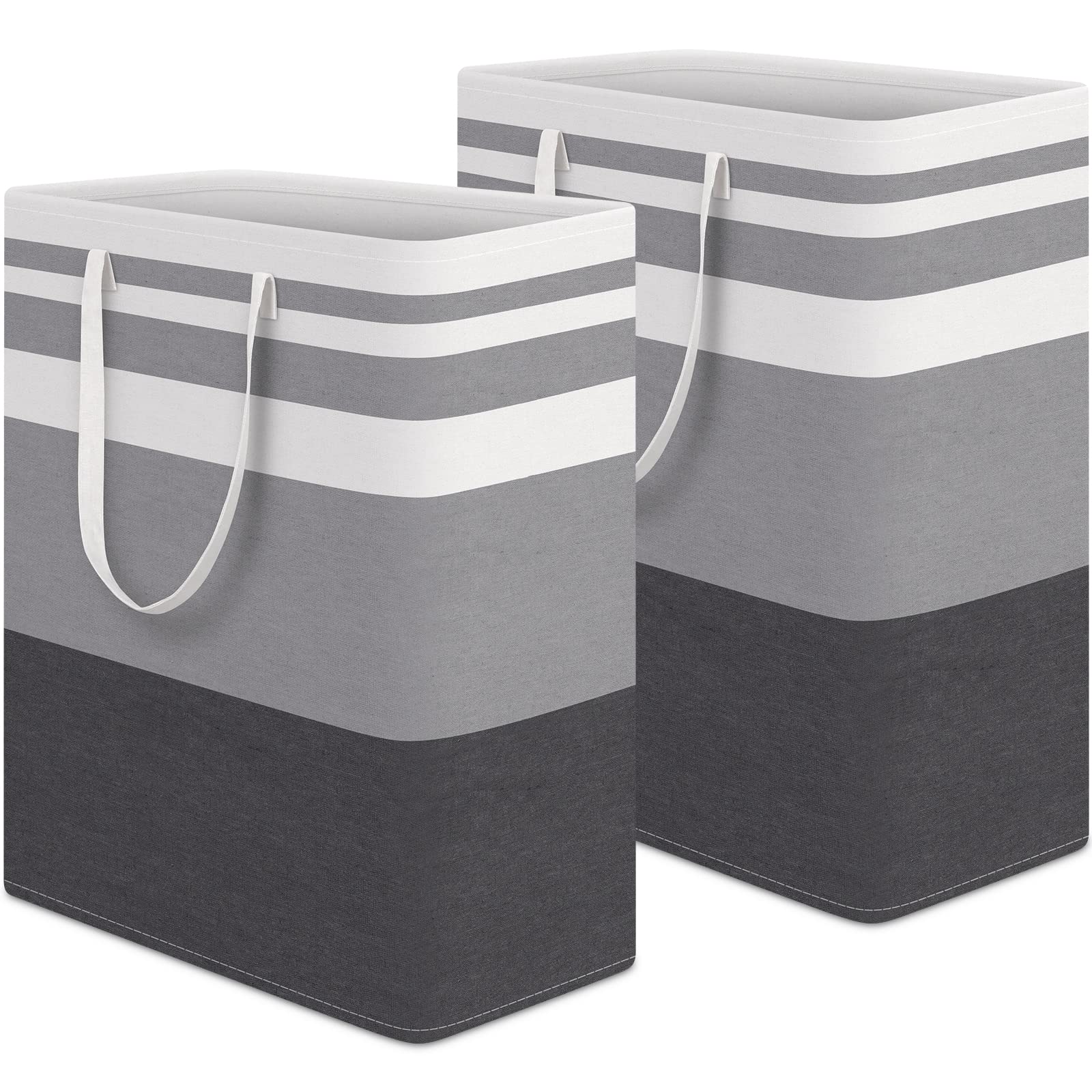 HomeHacks 2 Pack Large Laundry Baskets, Waterproof, Freestanding Laundry Hampers, Collapsible Clothes Hamper with Reinforced Handles in Laundry Room, College Dorm, Bathroom, Bedroom (Grey, 75Lx2)