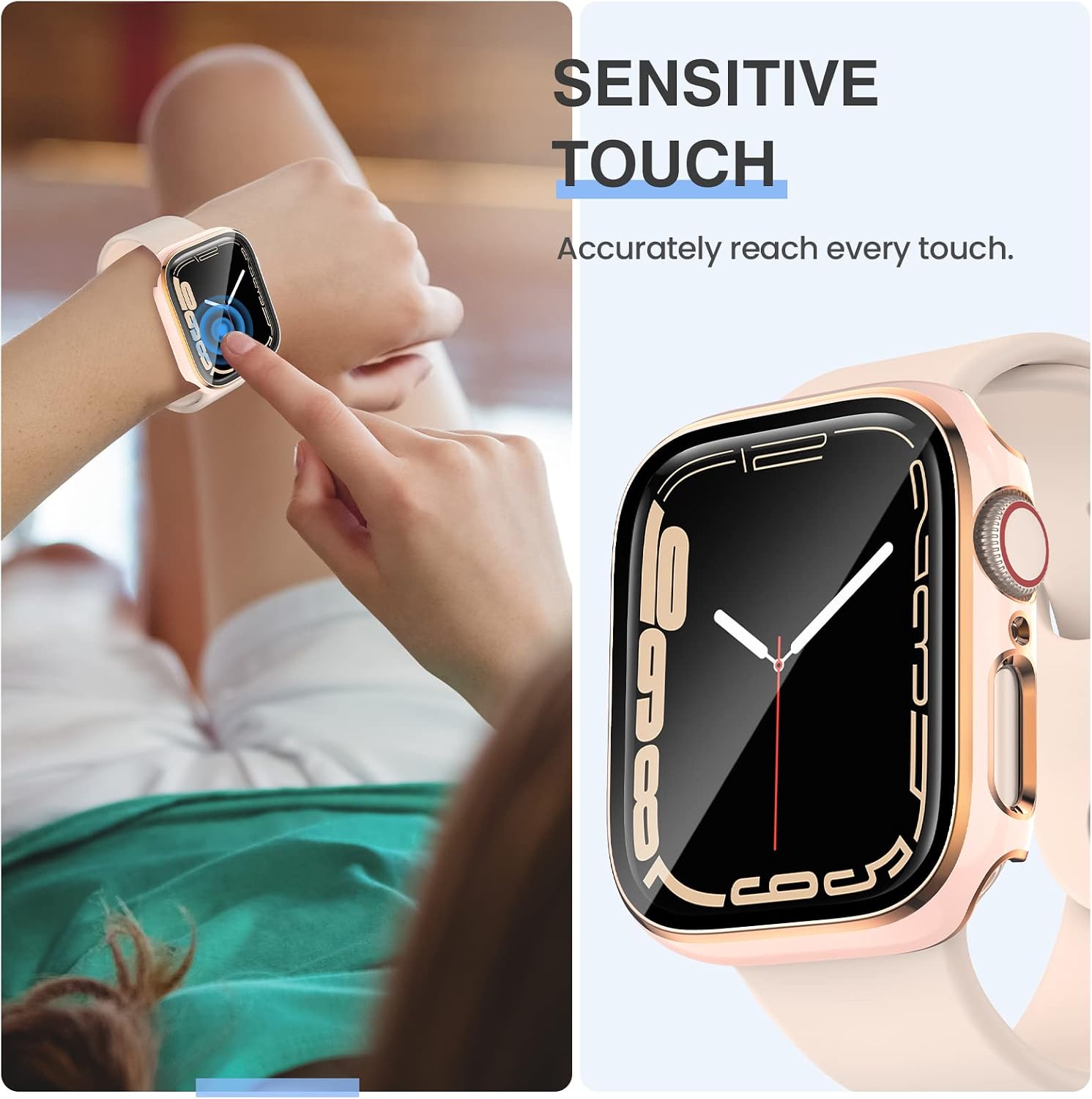 Tensea [3PCS for Apple Watch Screen Protector Case 41mm Series 9/8/7 Accessories, iWatch Protective Face Cover for Women Men, Tempered Glass Film Hard Bumper for iPhone Watch 41 mm