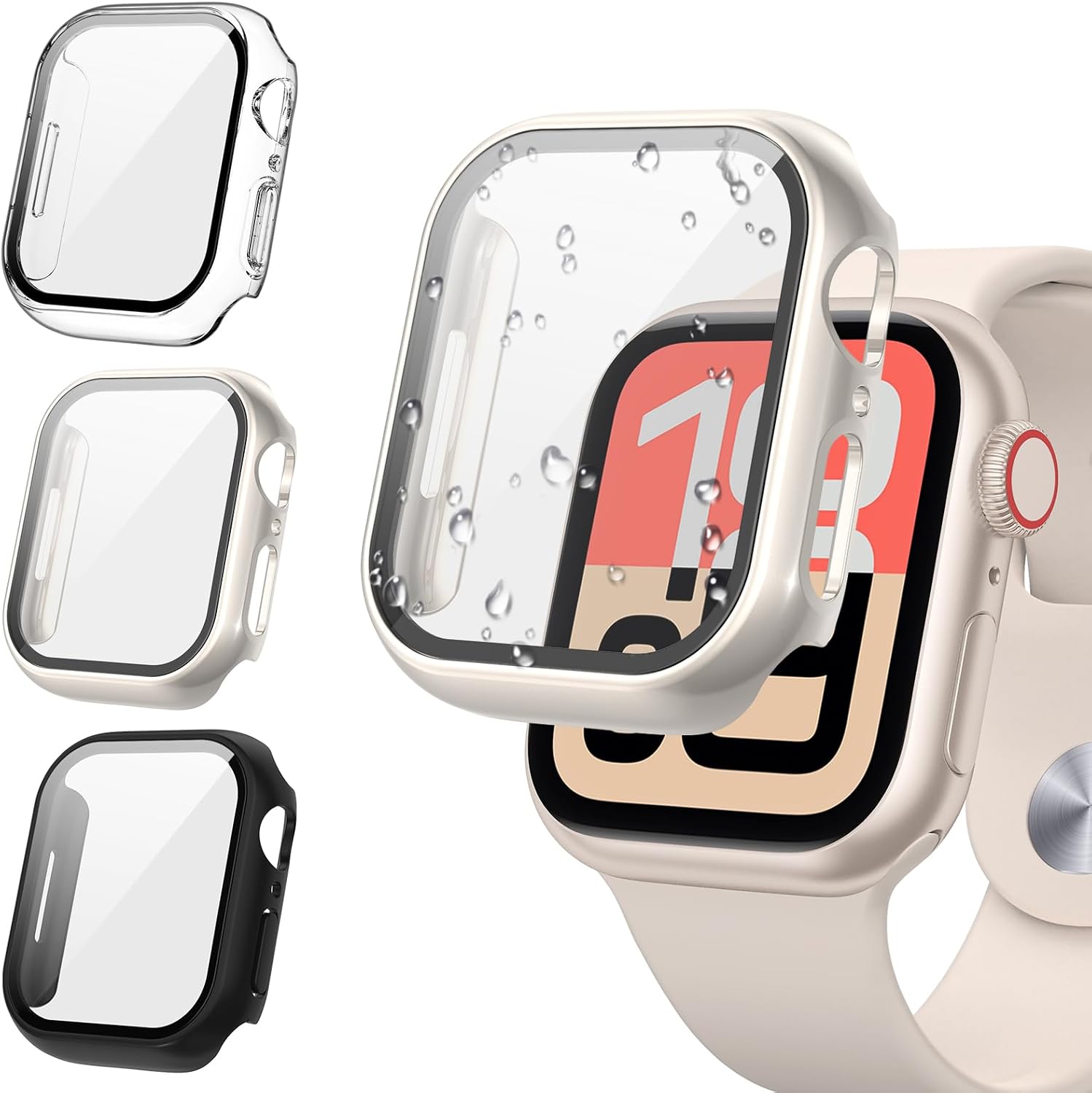 Tensea [3PCS for Apple Watch Screen Protector Case 41mm Series 9/8/7 Accessories, iWatch Protective Face Cover for Women Men, Tempered Glass Film Hard Bumper for iPhone Watch 41 mm
