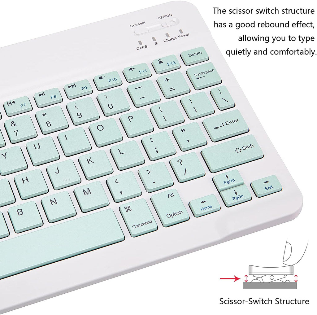 Ultra-Slim Bluetooth Keyboard Portable Mini Wireless Keyboard Rechargeable for Apple iPad iPhone Samsung Tablet Phone Smartphone iOS Android Windows (10 inch Light Green)