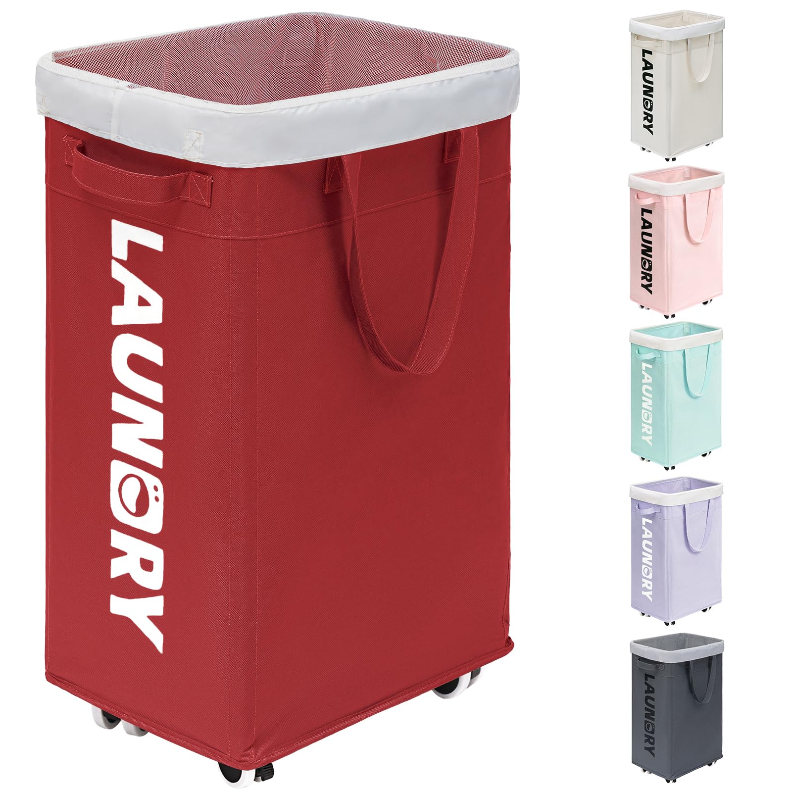 Goodpick Pink Laundry Basket with Wheels, Dorm Room Essentials for Girls, 75L Collapsible Laundry Basket, Laundry Hamper with Handle for College Dorm