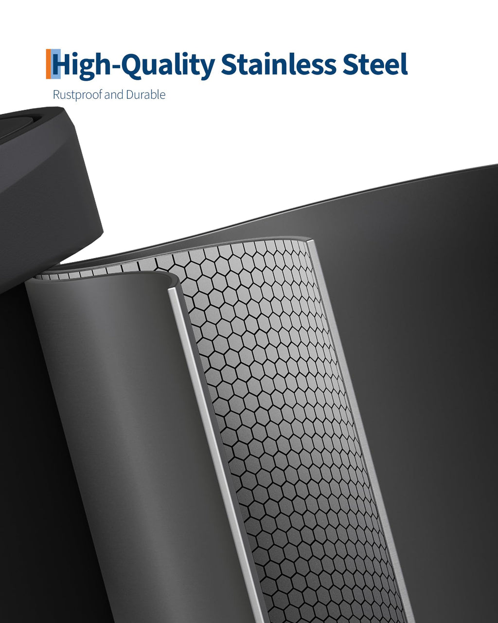 Garvee 13 gal / 50 L Stainless Steel Trash Can with Lid, Large Garbage Can for Kitchen, Rustproof Step-on Kitchen Metal Trash Bin with Liner Rim, Rear Handle, Soft Close Plastic Lid, Silver