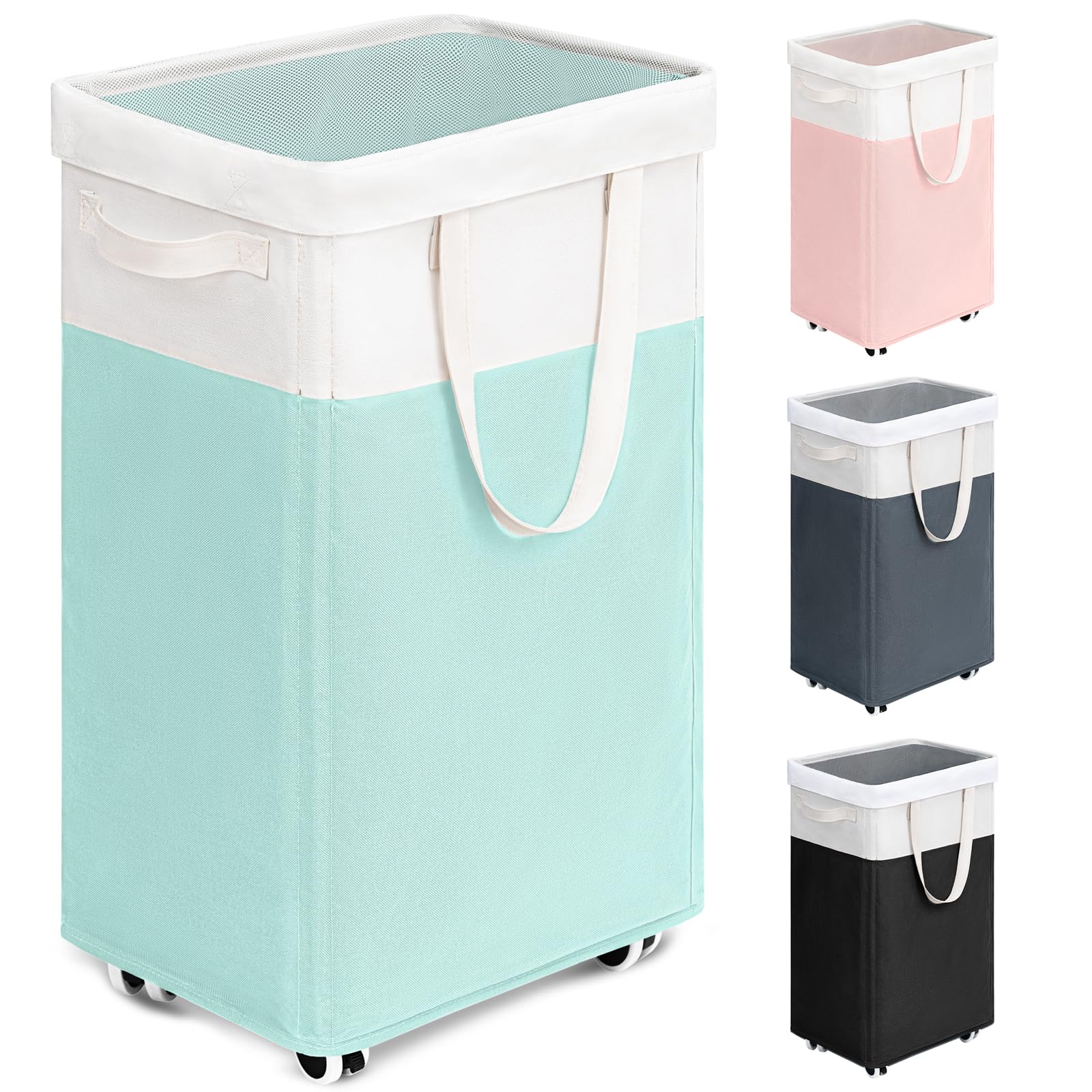 Goodpick Pink Laundry Basket with Wheels, Dorm Room Essentials for Girls, 75L Collapsible Laundry Basket, Laundry Hamper with Handle for College Dorm