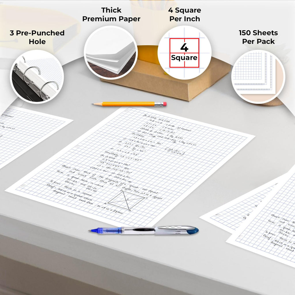 Rosmonde Loose Leaf Paper, 450 Sheets, 3 Pack, College Ruled Paper, 8" x 10.5", Bulk Office Filler Paper, 3 Hole Punched, 150 Sheets/Pack, 56 gsm Paper, College Ruled Notebook Paper for Binder, White | Bulk Office Filler Paper, 8" x 10.5", 3 Hole Punched,