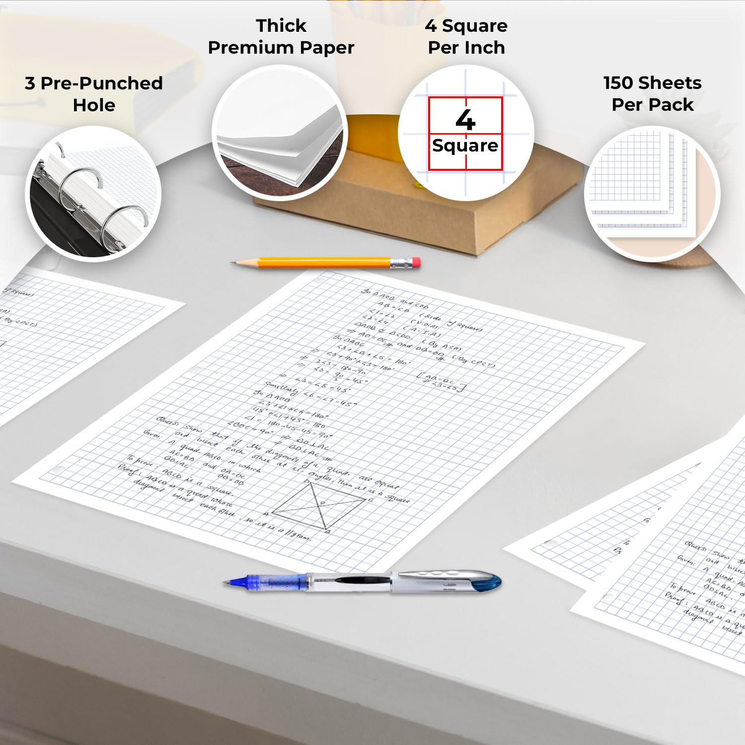 Rosmonde Loose Leaf Paper, 450 Sheets, 3 Pack, College Ruled Paper, 8" x 10.5", Bulk Office Filler Paper, 3 Hole Punched, 150 Sheets/Pack, 56 gsm Paper, College Ruled Notebook Paper for Binder, White | Bulk Office Filler Paper, 8" x 10.5", 3 Hole Punched,