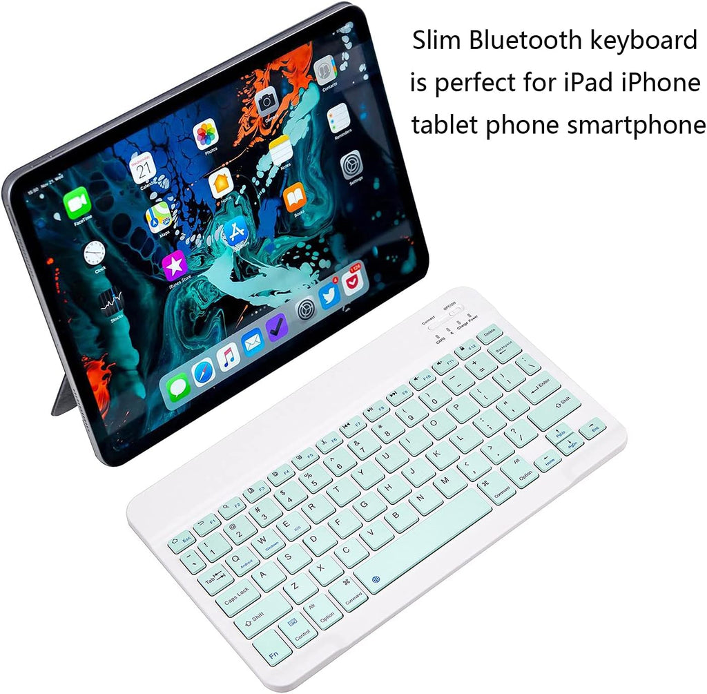 Ultra-Slim Bluetooth Keyboard Portable Mini Wireless Keyboard Rechargeable for Apple iPad iPhone Samsung Tablet Phone Smartphone iOS Android Windows (10 inch Light Green)