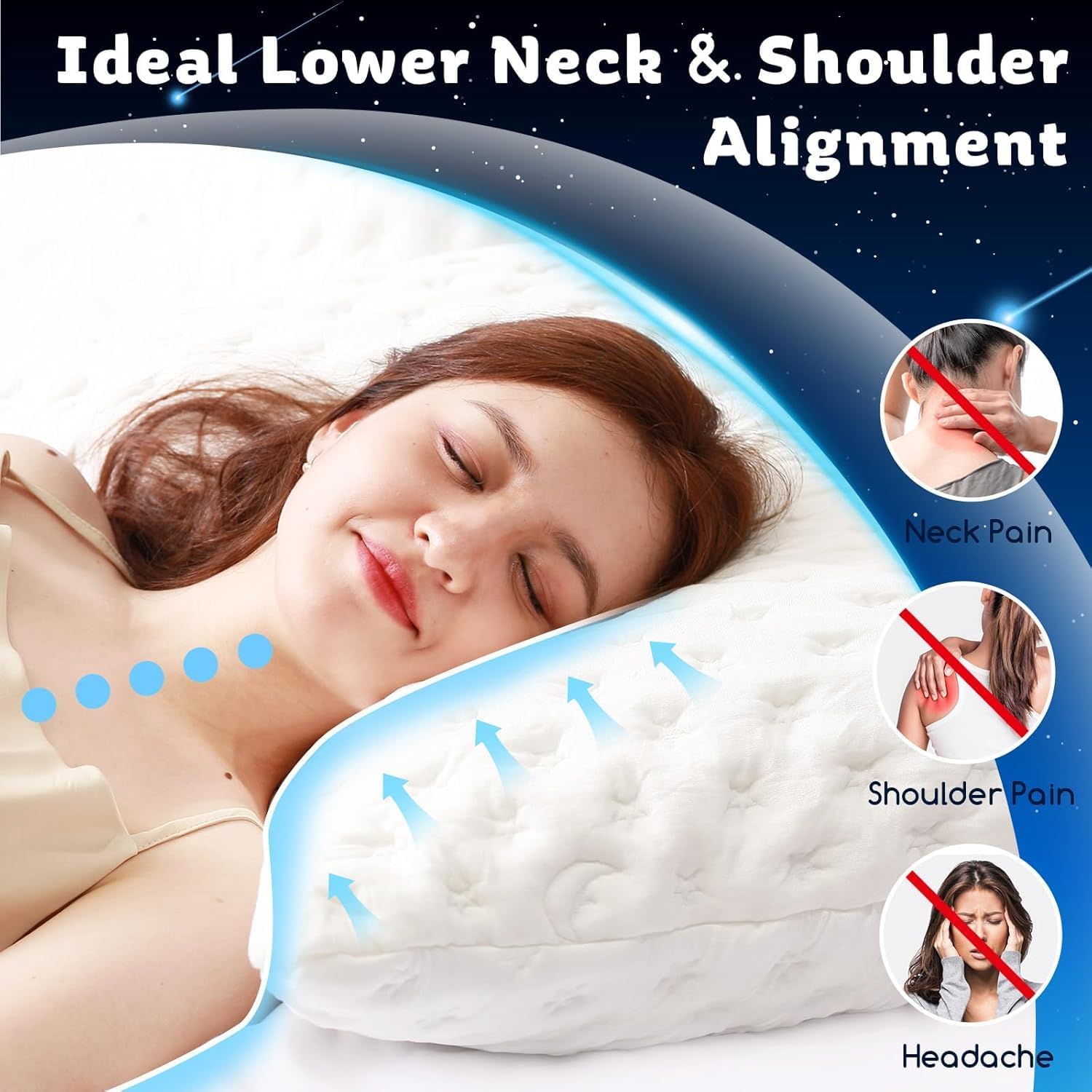 KUCEY Cooling Side Sleeper Pillow for Neck and Shoulder Pain, Luxury Shredded Memory Foam Curved Bed Pillows for Sleeping Set of 1- Adjustable Queen Size- Washable Cover Crescent White