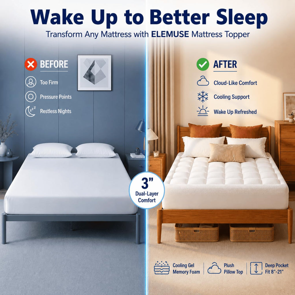 ELEMUSE Twin XL Dorm Dual Layer 3 Inch Memory Foam Mattress Topper for College, Dorm Room Essentials, 2 Inch Cooling Gel Foam and 1 Inch Soft Pillow Top Bed Pad,Back to School Comfortable Support